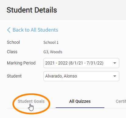 select the Student Goals tab to see goals
