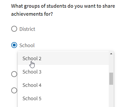 the School option selected and the School drop-down list
