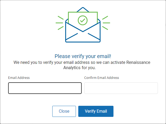 the verify email window with the email fields and Verify Email button
