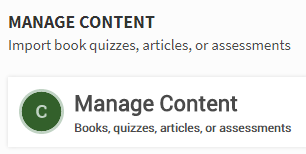 the Manage Content section and tile