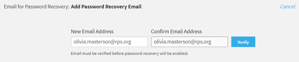 the password recovery email fields
