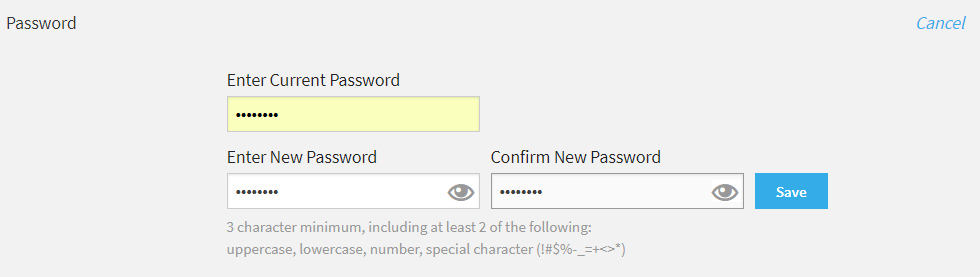 the password fields for the current and new password