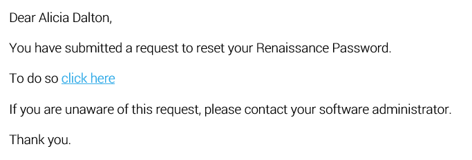 example of the reset password email