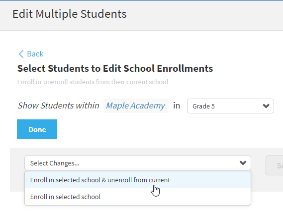 the enroll options in the drop-down list