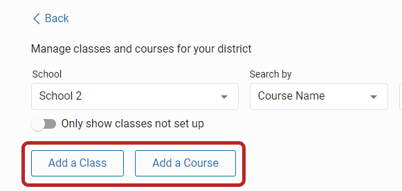 the Add a Class and Add a Course button