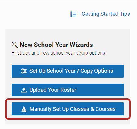 select Manually Set Up Classes and Courses