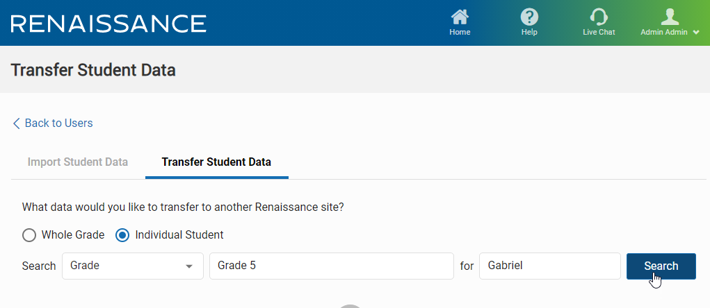 example of a search for a specific student in a specific grade