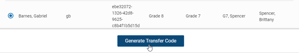 the Generate Transfer Code button