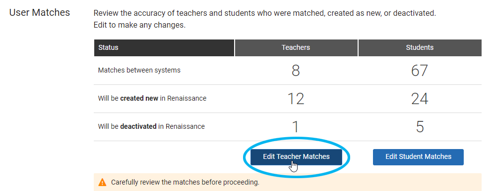 the Edit Teacher Matches button