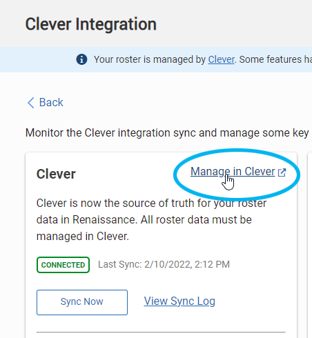 the Manage in Clever link
