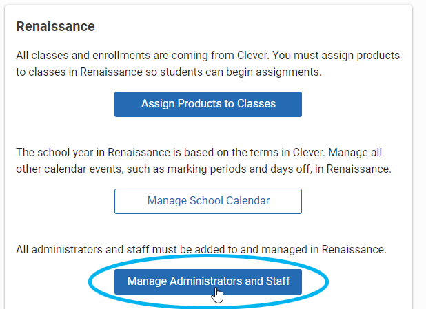 the Manage Administrators and Staff button