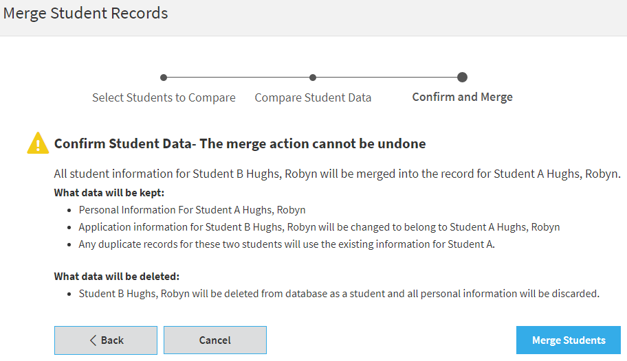 example of the information about a student merge