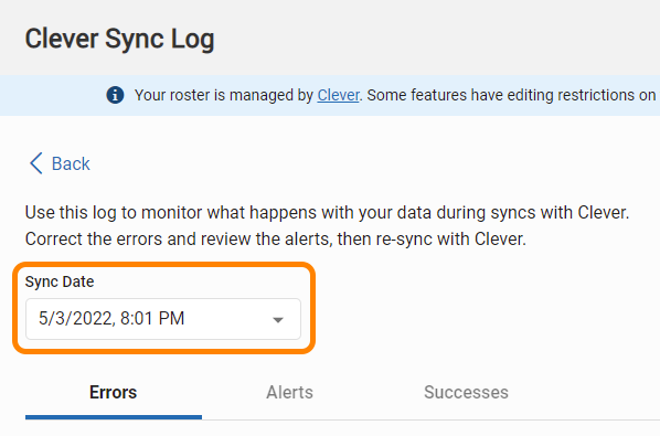 use the drop-down list to choose a sync date