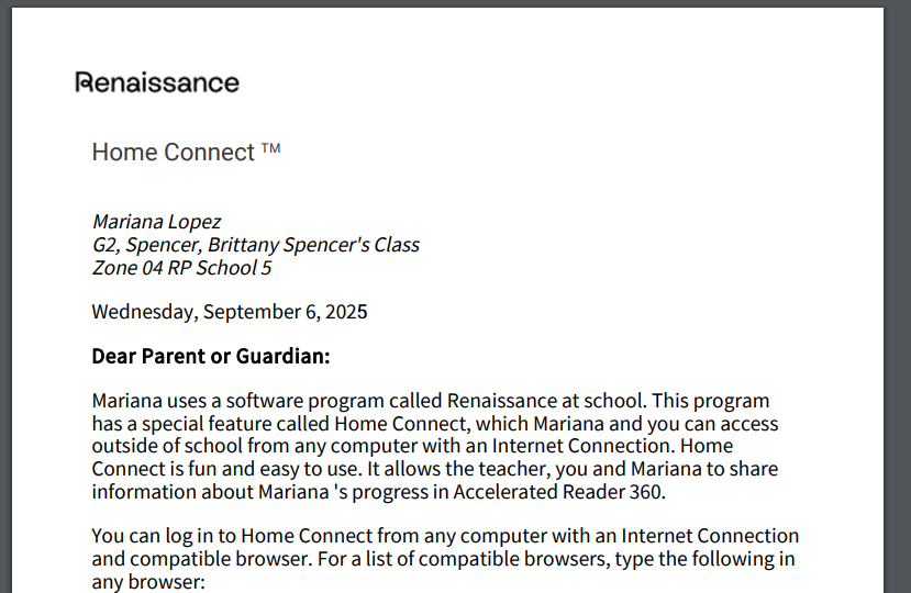 an example of the letter for a student