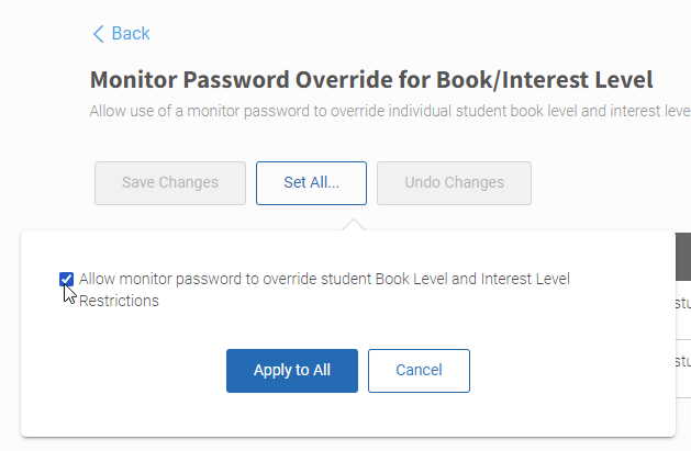 the Set All popup with the check box and Apply to All button