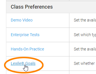 under the Class Preferences, select Lexile Goals