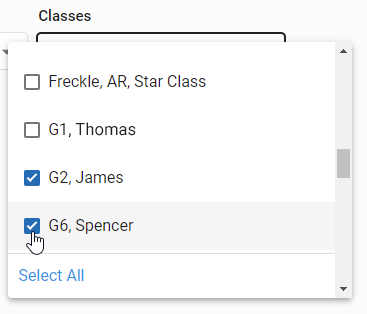 the Classes drop-down list