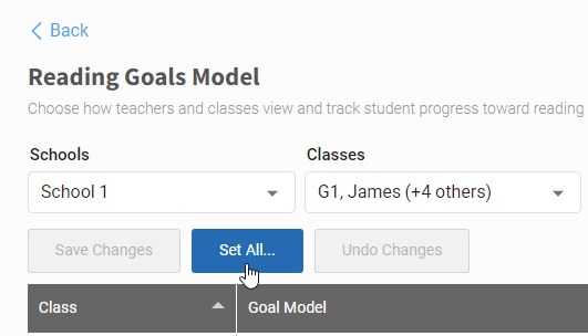 select Set All to choose the same goal model for all selected classes
