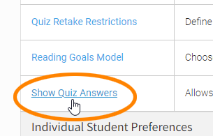 under Class preferences, select Show Quiz Answers