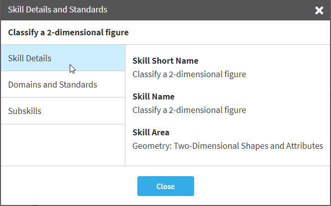 example of the skill details and standards information
