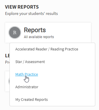 select Reports, then select Math Practice