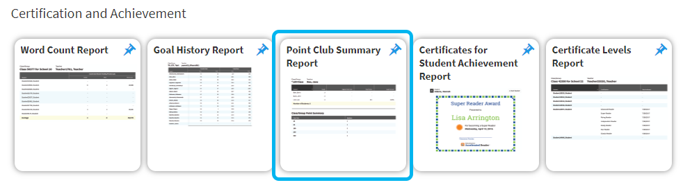 the Point Club Summary Report tile