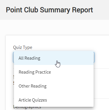 the Quiz Type drop-down list