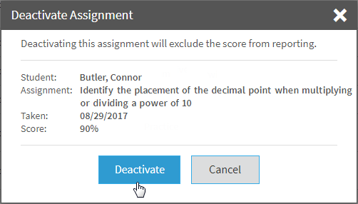the Deactivate Assignment message and the Deactivate button