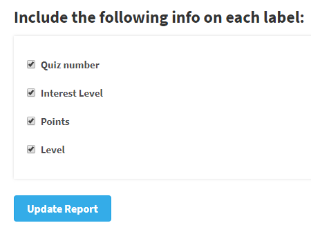 the check boxes for information to include