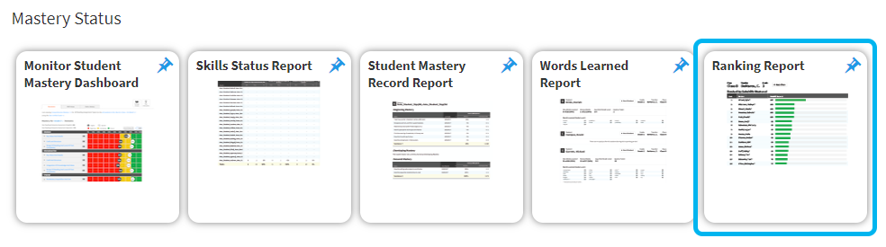 the Ranking Report icon on the Accelerated Reader / Reading Practice tab