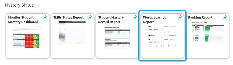 the Words Learned Report tile