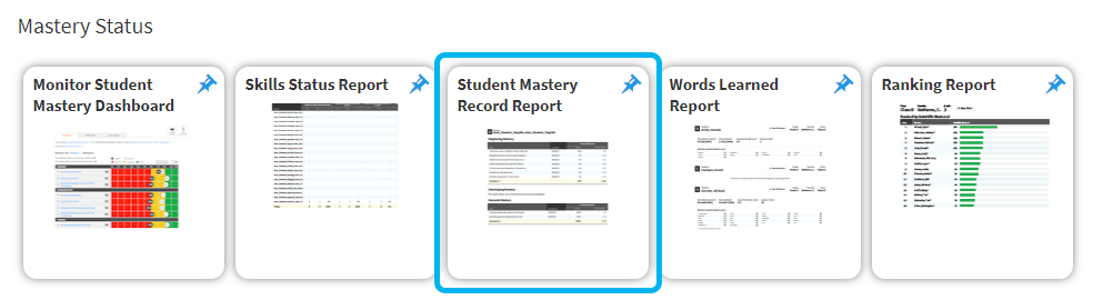 the Student Mastery Record Report tile