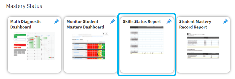 the Skills Status Report tile on the Math Practice tab