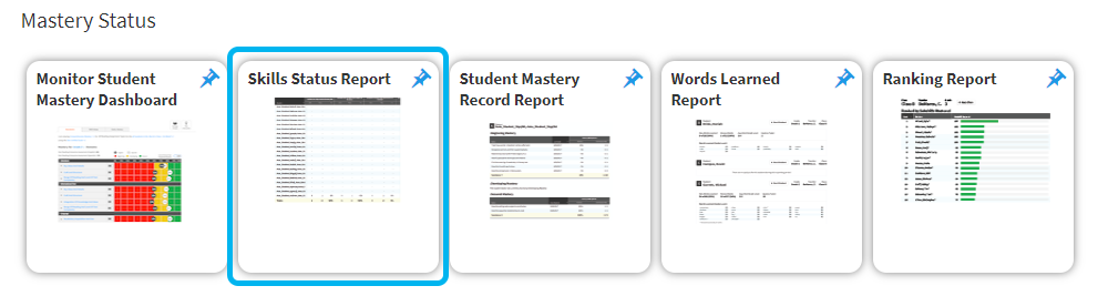 the Skills Status Report tile on the Accelerated Reader / Reading Practice tab