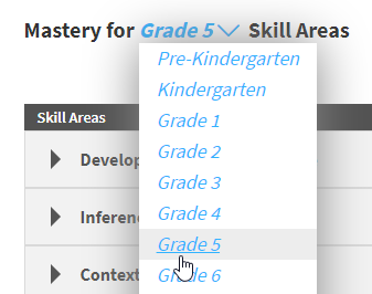 the grade drop-down list for skill areas