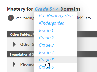 the grade drop-down list for domains