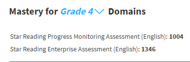 example showing scores for Star Reading Progress Monitoring and Star Reading Enterprise assessments