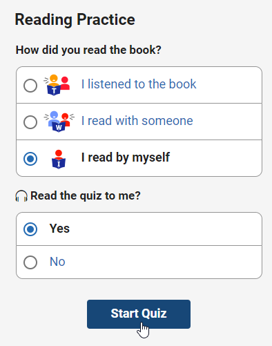 the Start Quiz button under the questions
