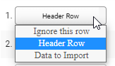 the options in the drop-down list for each row