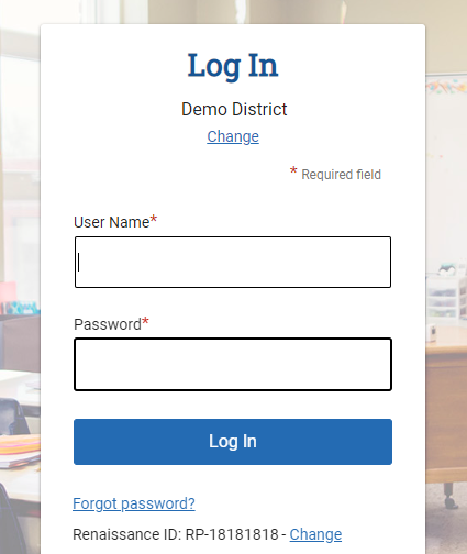 the login page with user name and password blanks