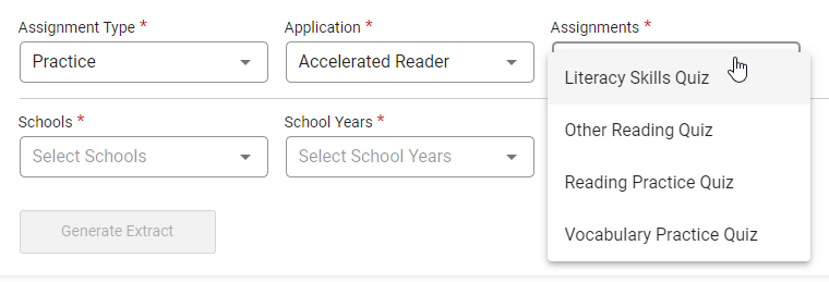 the Assignment Type, Application, and Assignments drop-down lists