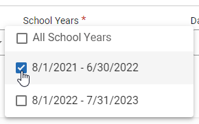 the School Years drop-down list