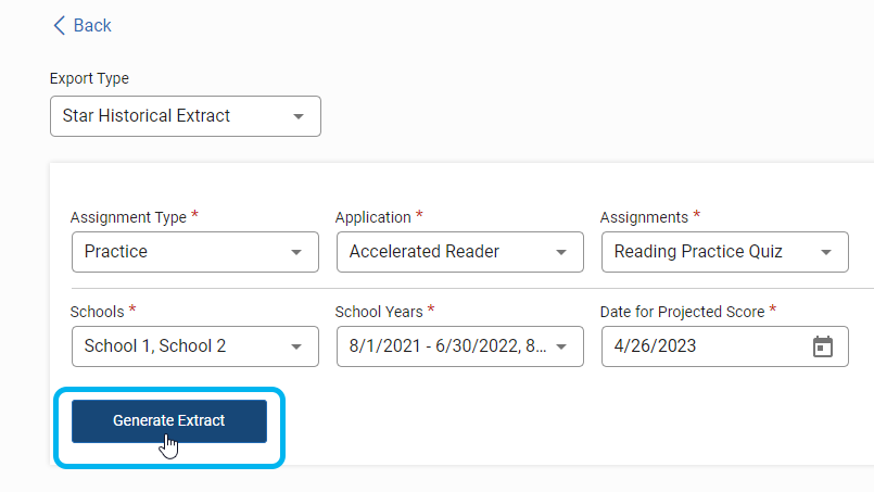 the Generate Extract button under the drop-down lists