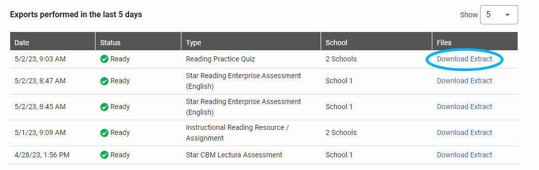 the Download Extract link for extracts that are ready