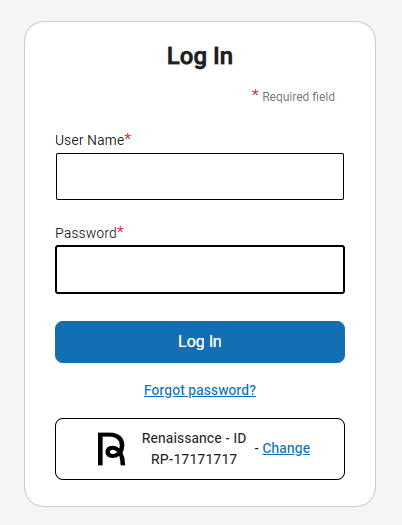 the login page with blanks for the user name and password