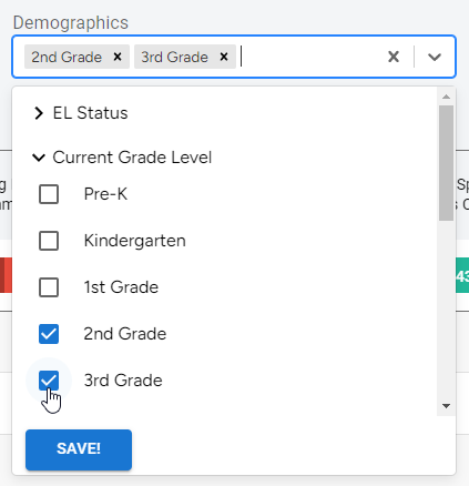 an example of the demographics drop-down list options