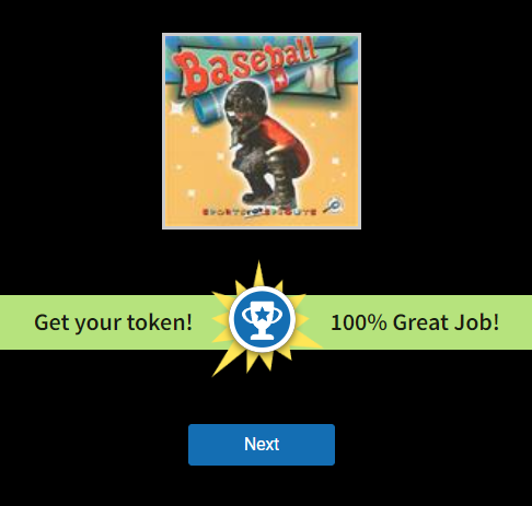 an example of the message the student sees after earning a token