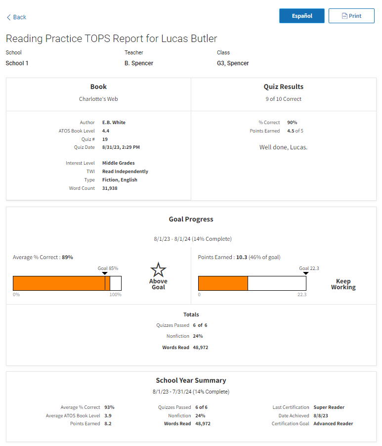 an example of the TOPS Report