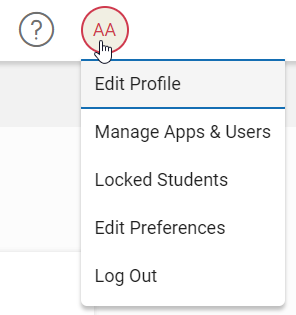 the menu that opens when you select the user icon