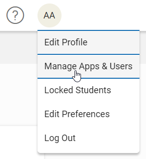 select your initials, then Manage Apps and Users